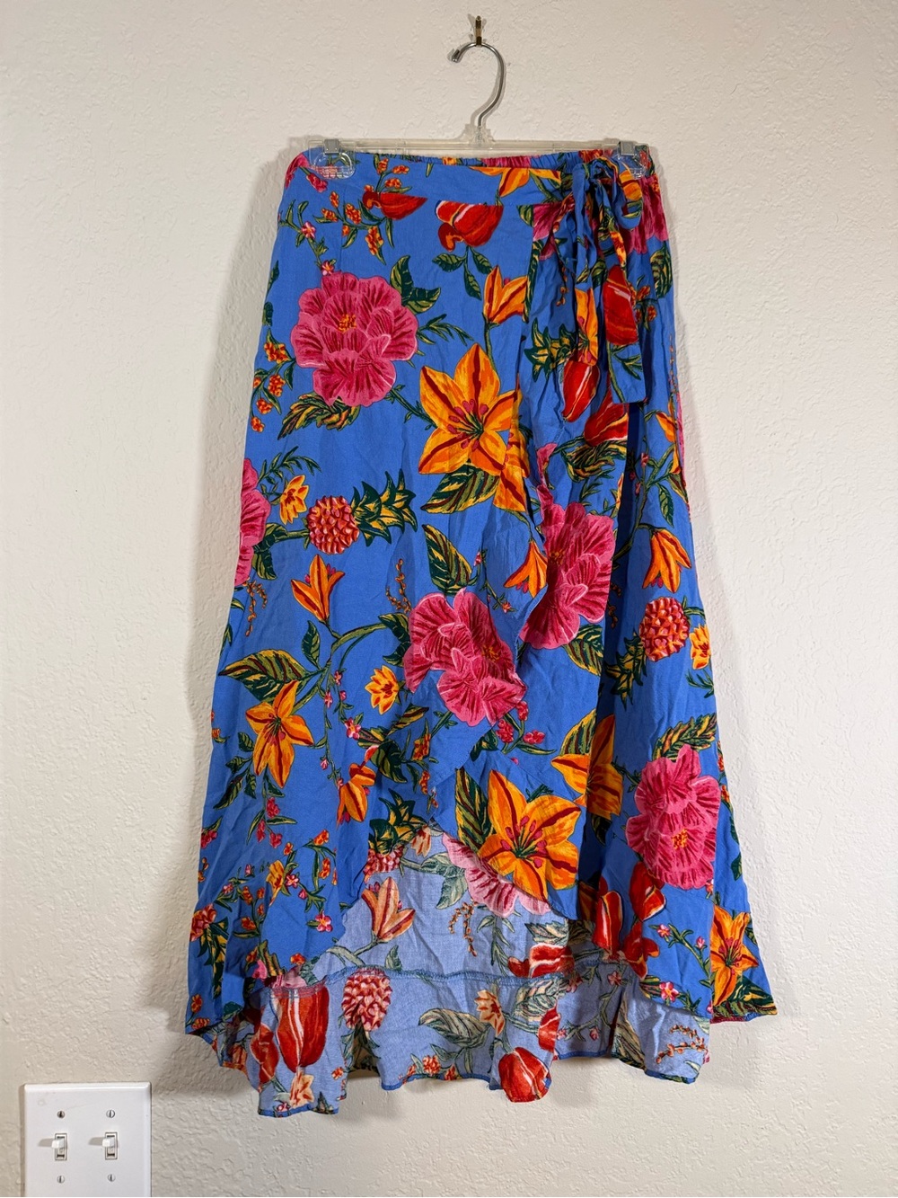 Cynthia Rowley Blue Floral Wrap Skirt Pink Orange Blooms Women's Small